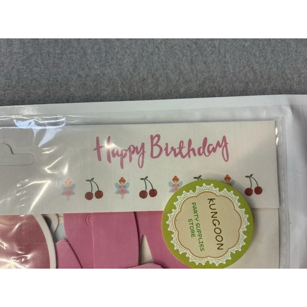 Happy Birthday Fairies & Cherries‎ Set Of 2 Hanging Decorations Girl Banner Pink